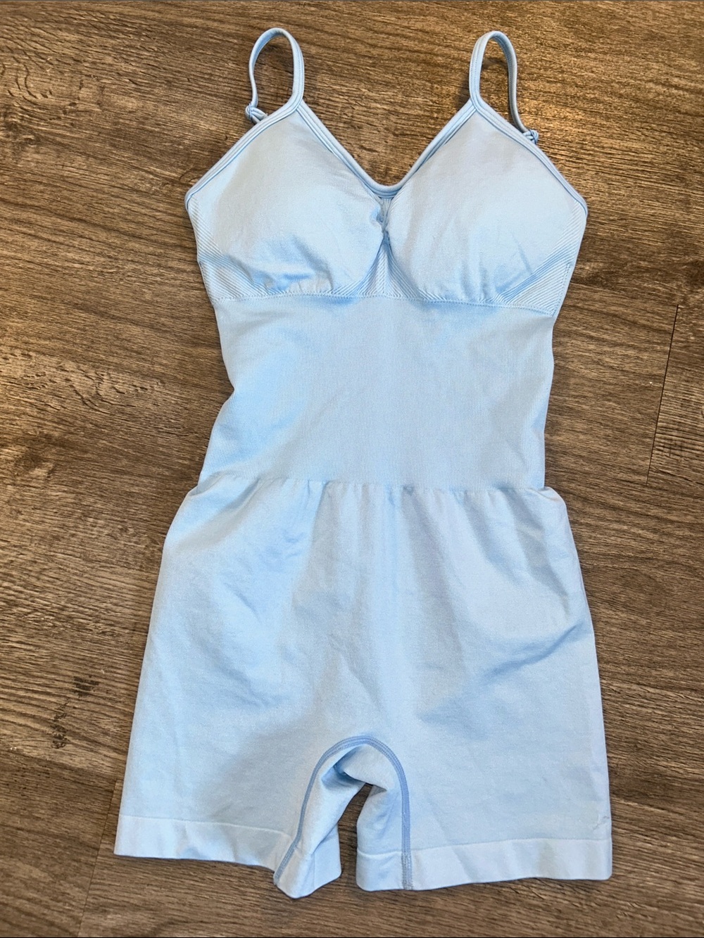 PUMIEY Seamless Shapewear Romper Bodysuit Light Blue Size Small